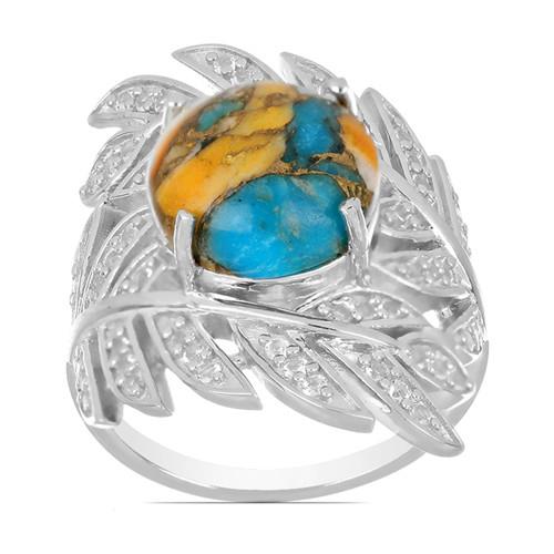925 SILVER NATURAL OYSTER TURQUOISE GEMSTONE BIG STONE RING